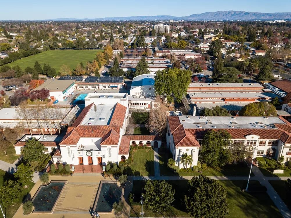 Aerial view of the Campbell Community Center and Heritage Theatre